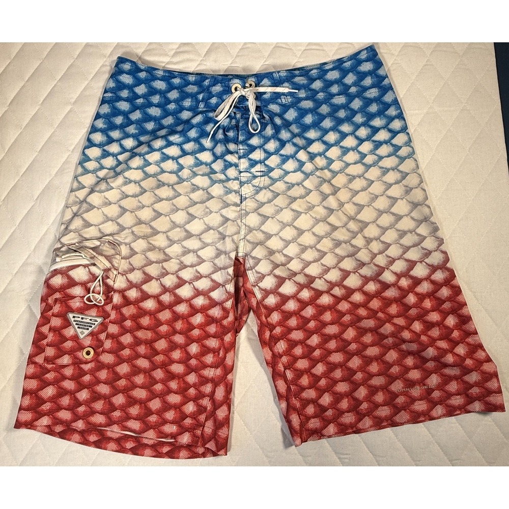 Columbia Men's PFG OffShore II Board Shorts Red White Blue FM1103-900 34" Waist